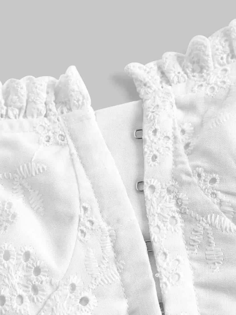 Eyelet Embroidery Puff Sleeve Bustier
