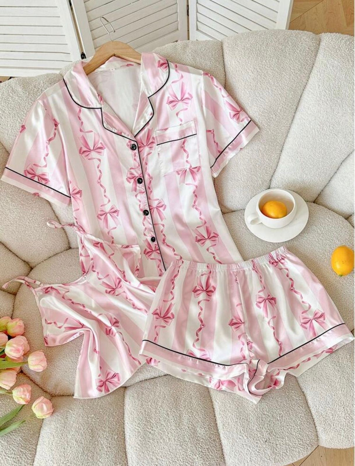 Samantha Stripes Tape Satin 3 Piece Lounge