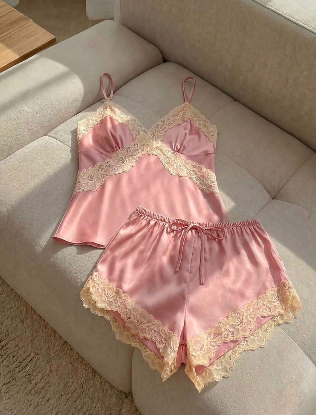 Allegra Satin Silk Lace Pj & Lounge Set