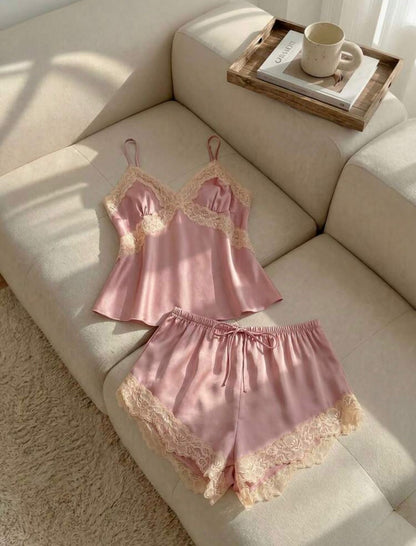 Allegra Satin Silk Lace Pj & Lounge Set