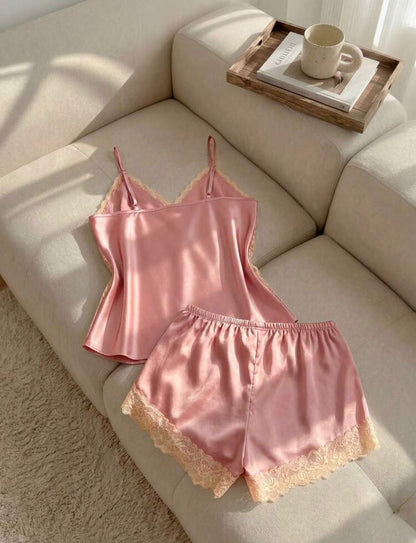 Allegra Satin Silk Lace Pj & Lounge Set
