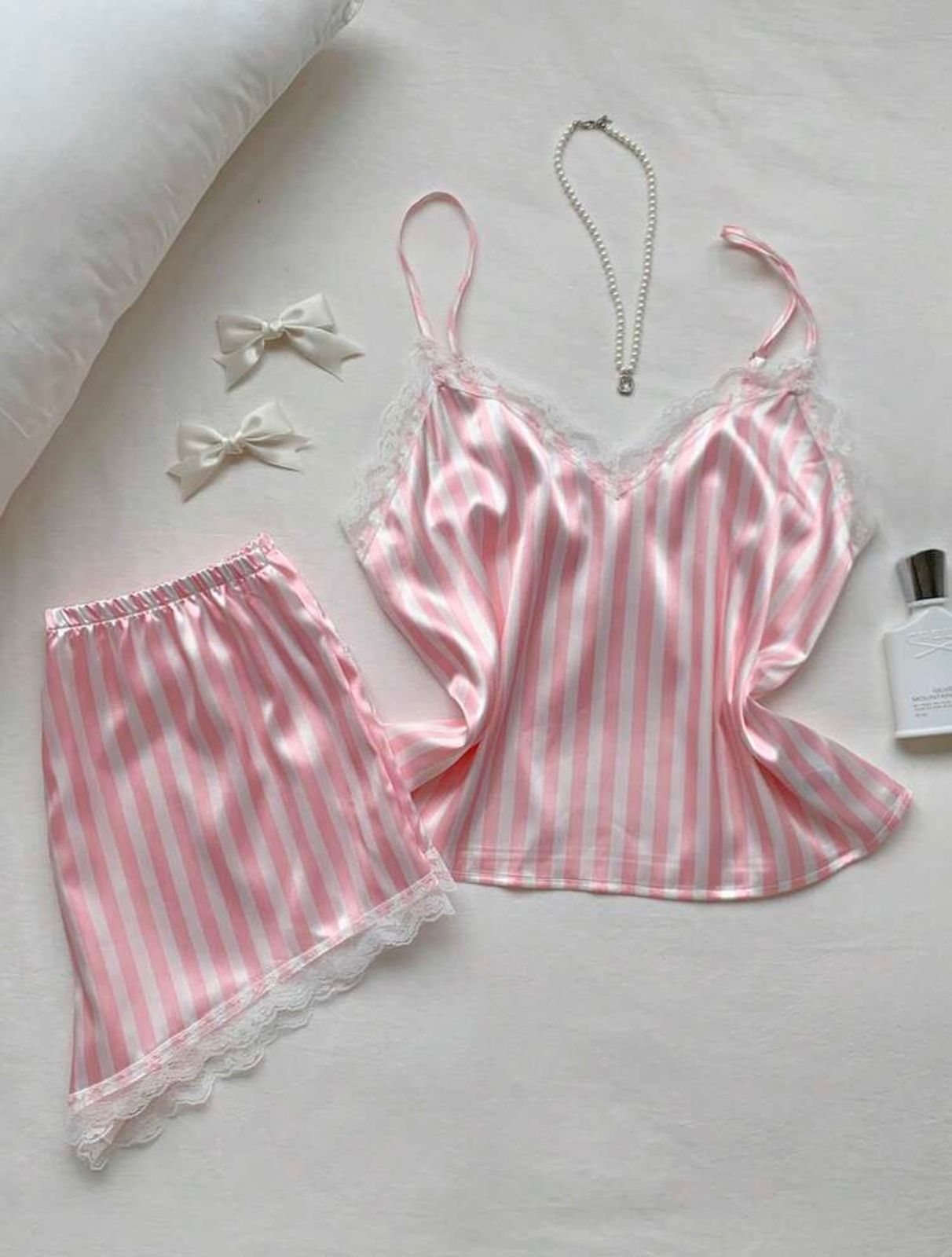 Pinky Satin Stripes Two Piece Set