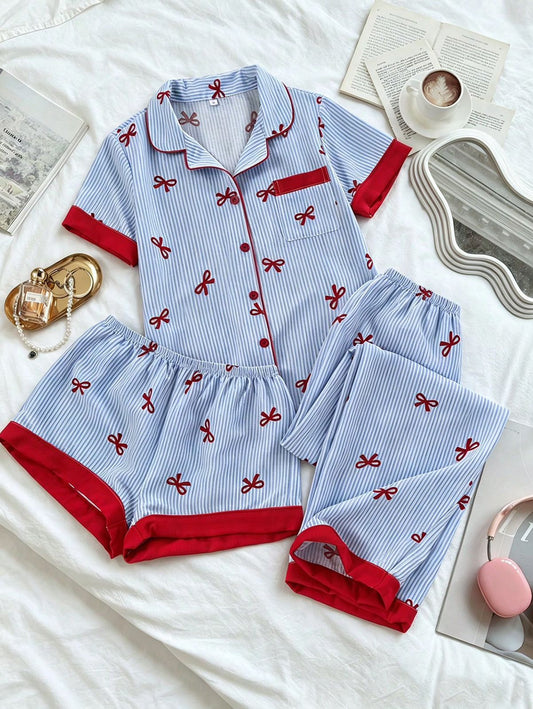 Poppy Bow Luxe Stripes Pajamas Set