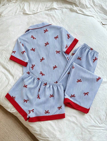 Poppy Bow Luxe Stripes Pajamas Set