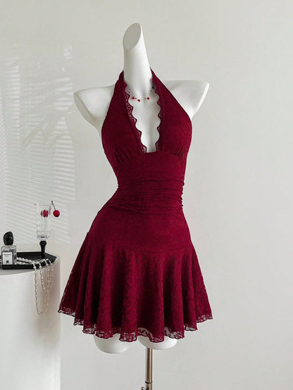 Clarissa Ruffle Red Wine Mini Dress