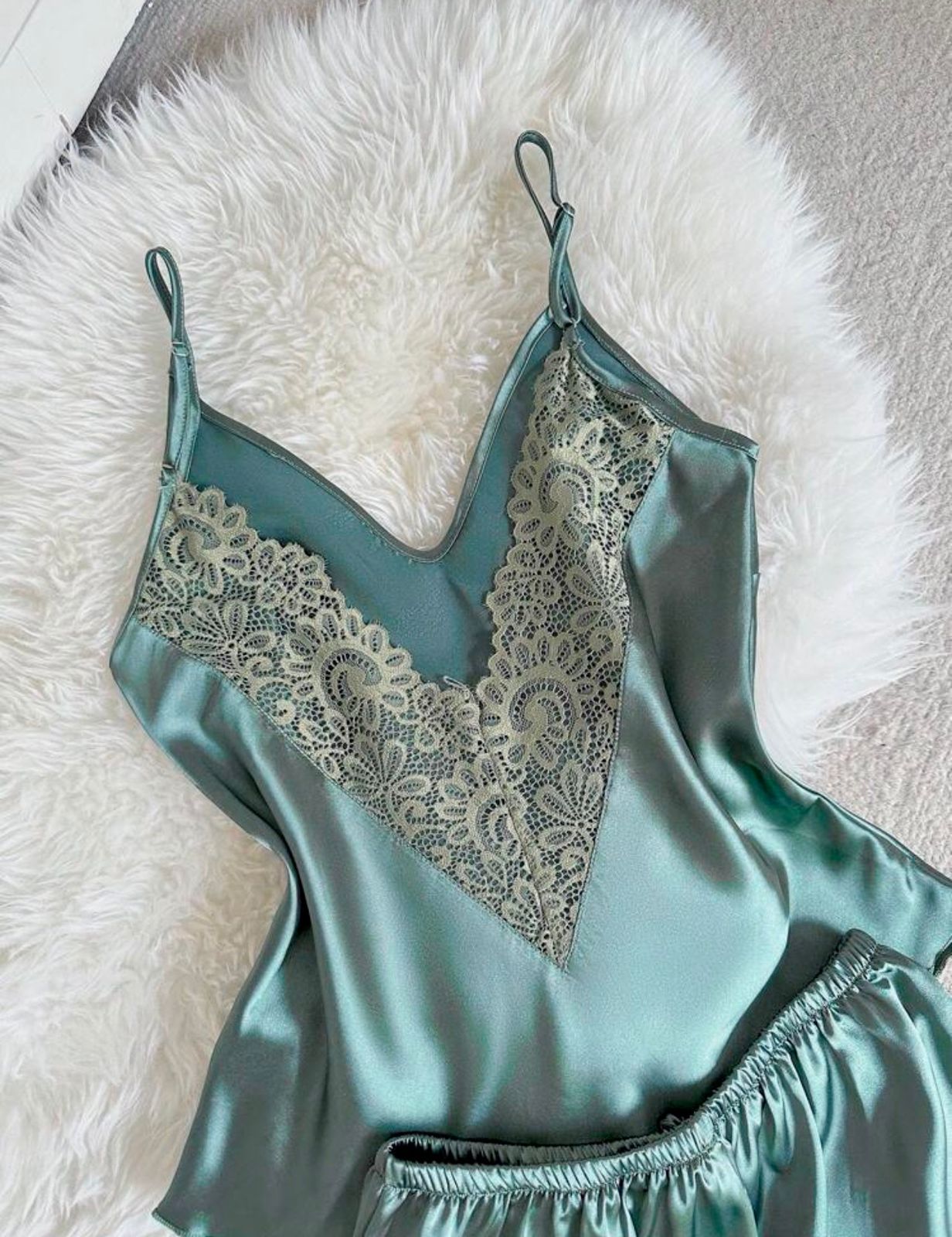 Aria Sage Satin Camisole Set