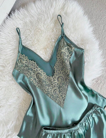 Aria Sage Satin Camisole Set