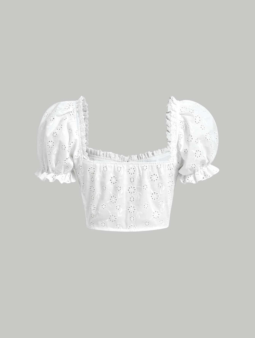 Eyelet Embroidery Puff Sleeve Bustier