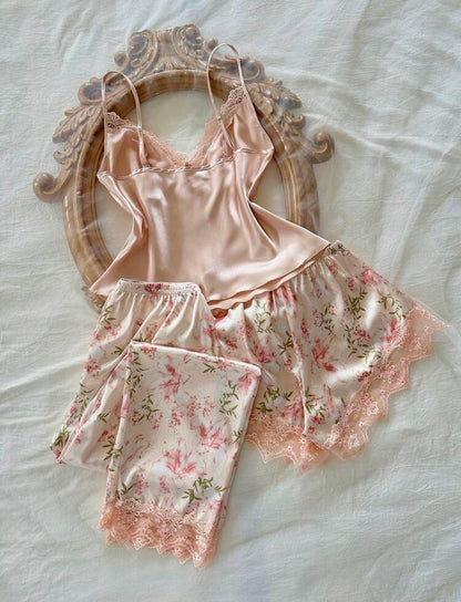 Floralie 3 Piece Silk Pajamas - Dusty Pink