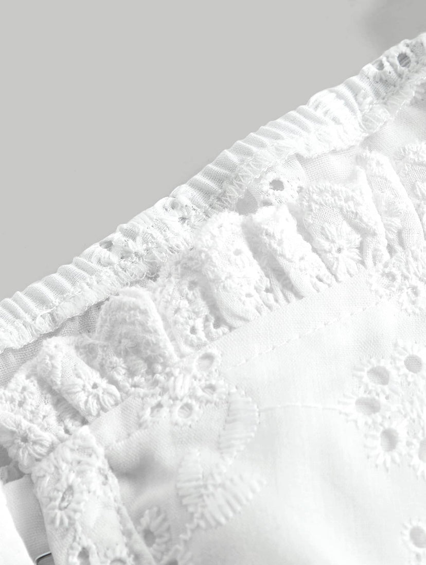 Eyelet Embroidery Puff Sleeve Bustier
