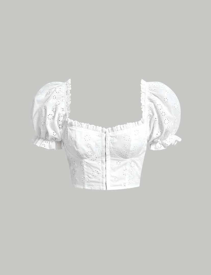 Eyelet Embroidery Puff Sleeve Bustier