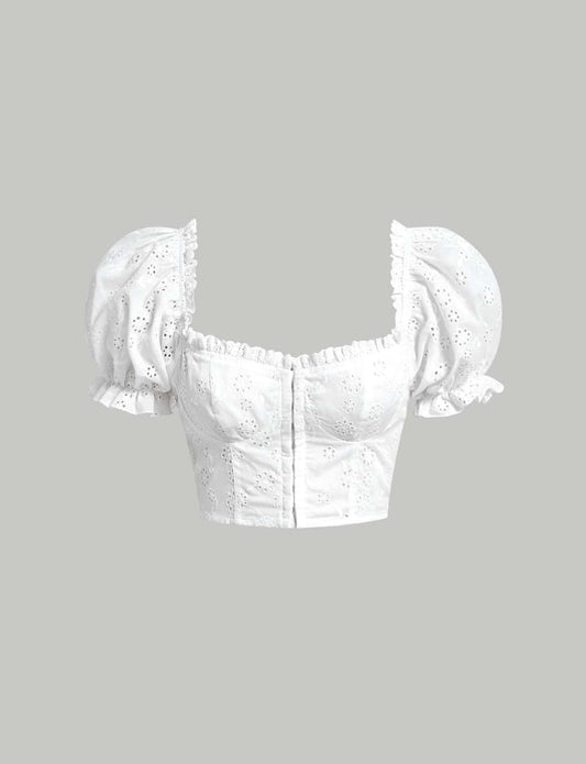Eyelet Embroidery Puff Sleeve Bustier