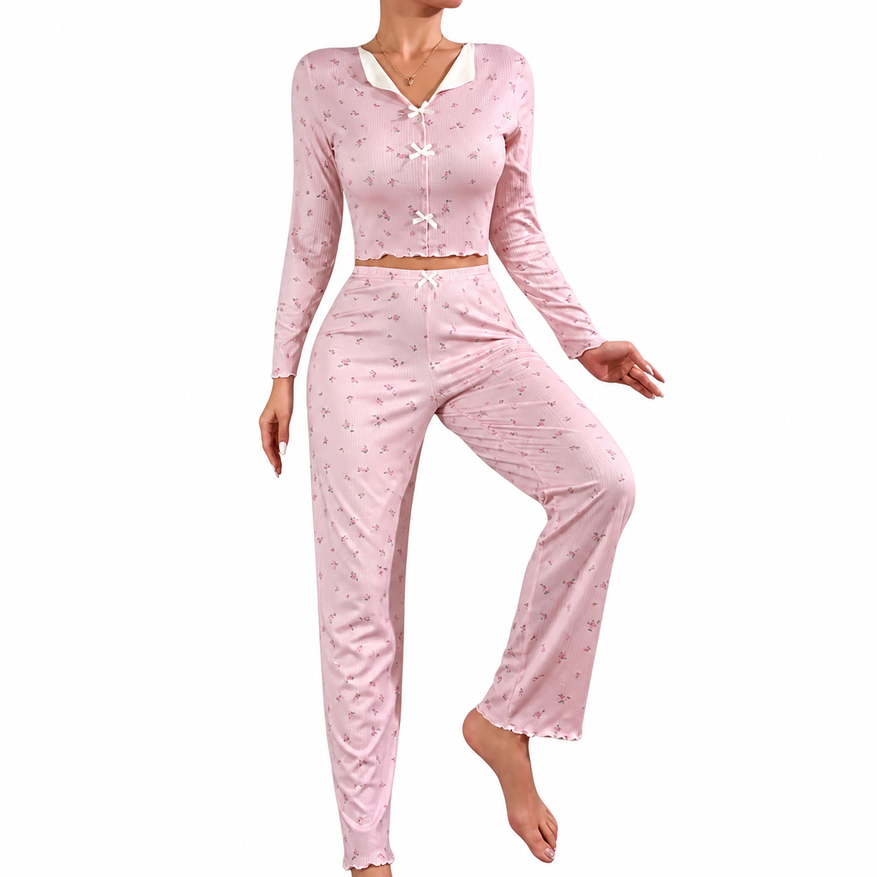 Sweet Peony Long Sleeve Pajamas