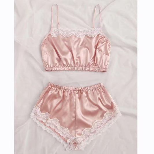 Kaila Satin Mesh Two Piece Sleepwear