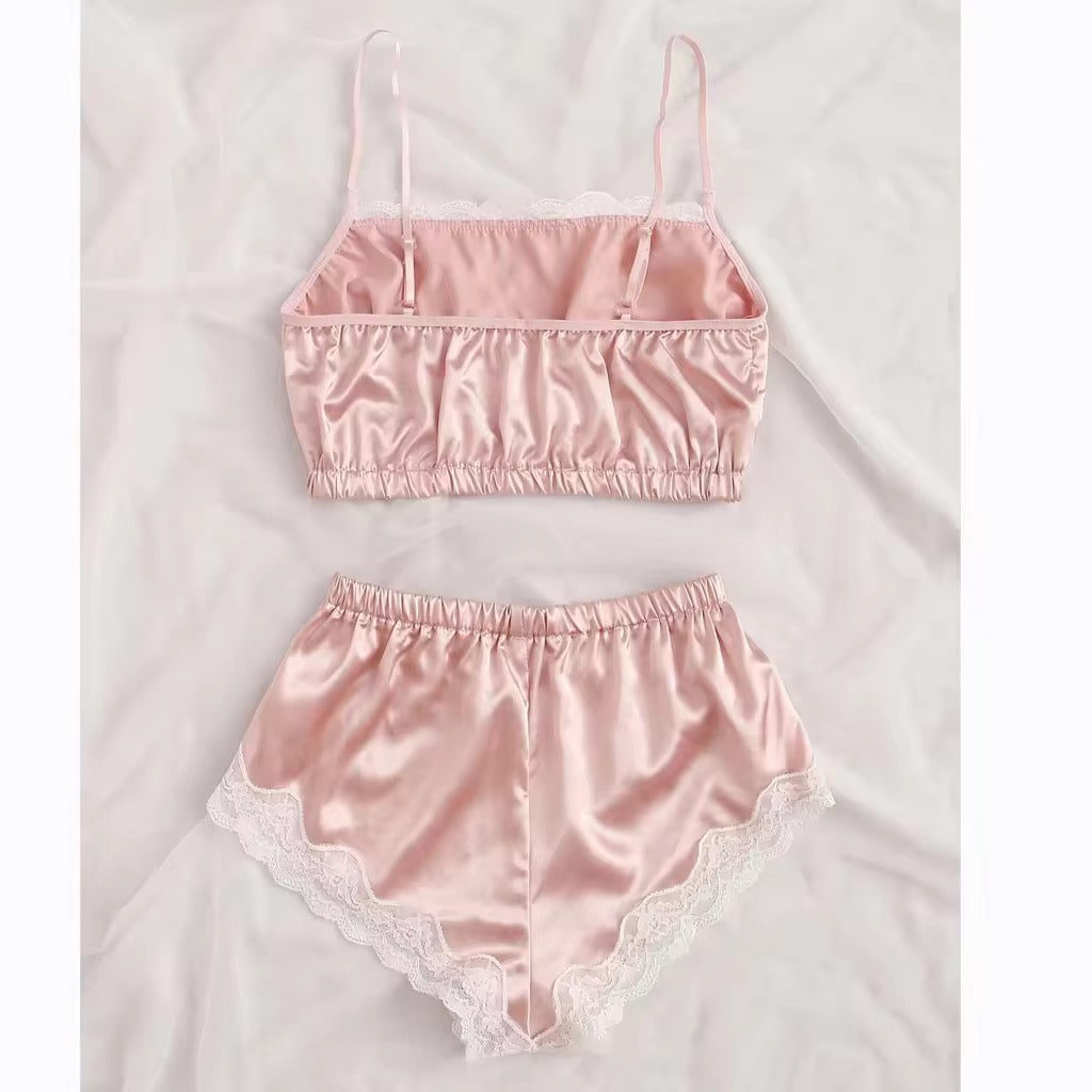 Kaila Satin Mesh Two Piece Sleepwear