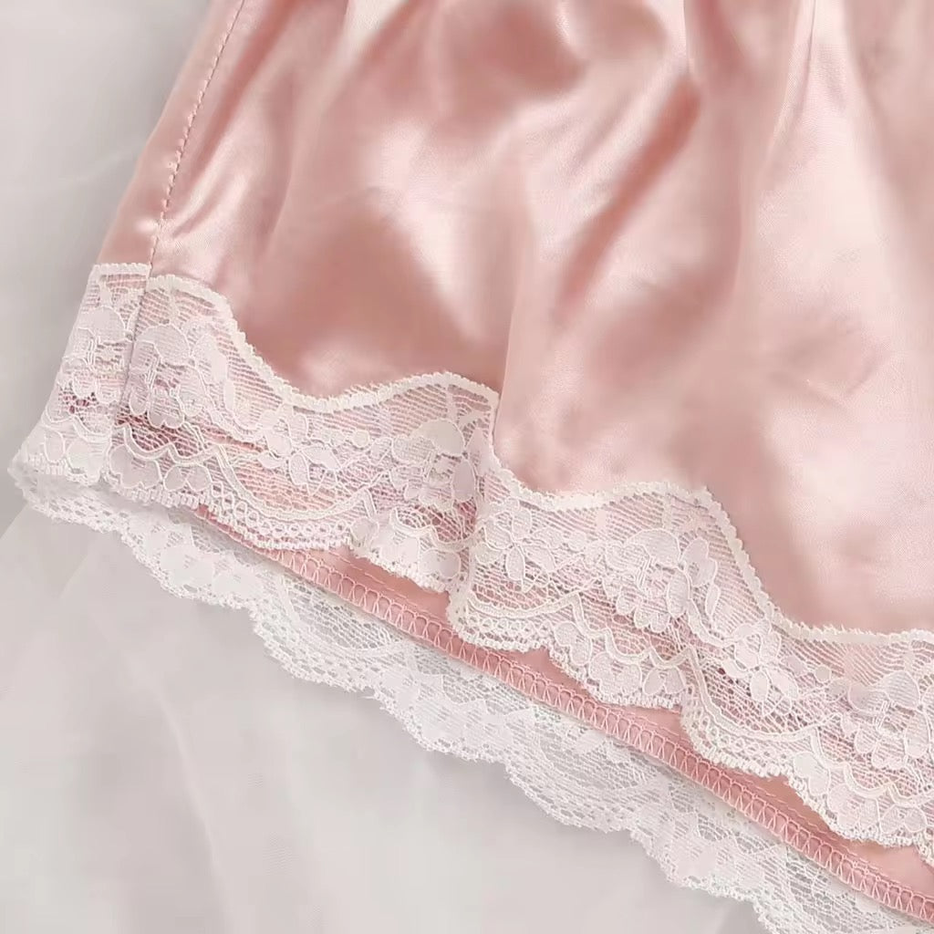 Kaila Satin Mesh Two Piece Sleepwear
