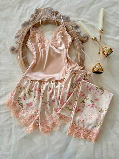 Floralie 3 Piece Silk Pajamas - Dusty Pink