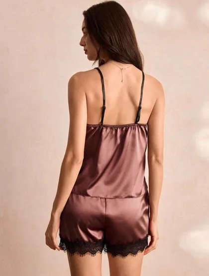 Abella Brown Satin Two Piece Pajamas