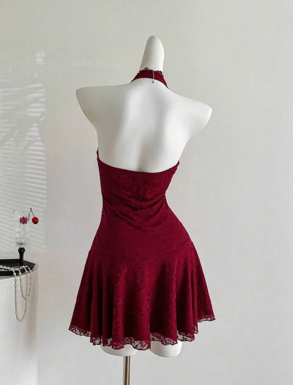 Clarissa Ruffle Red Wine Mini Dress