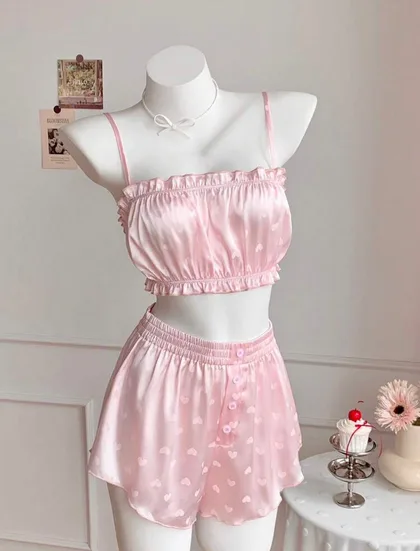Zoe Satin Blush Ruffle Set