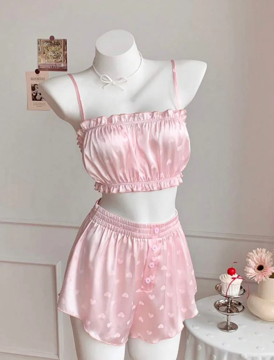 Zoe Satin Blush Ruffle Set