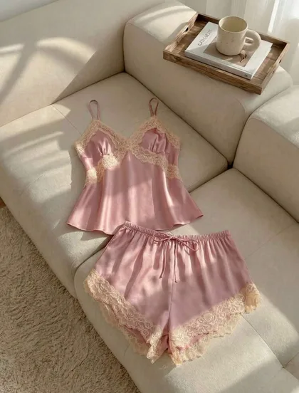 Allegra Satin Silk Lace Pj & Lounge Set