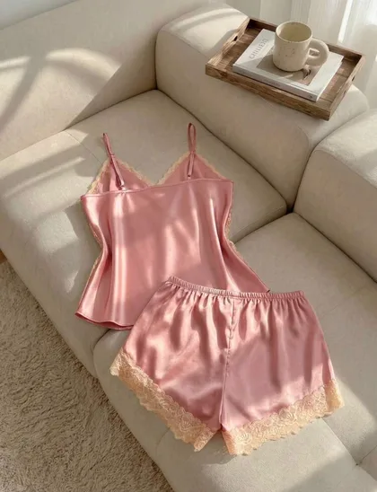 Allegra Satin Silk Lace Pj & Lounge Set