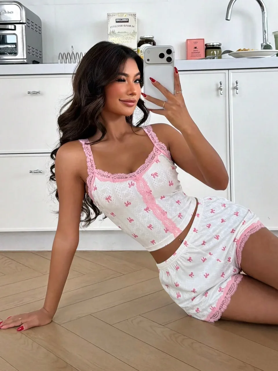 Quinary Pink Lace Two Piece Pajamas
