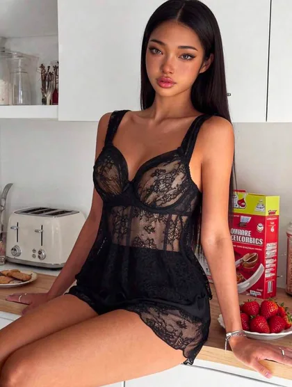 Ariva Lace Two Piece Black Pajamas