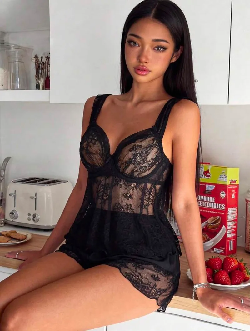Ariva Lace Two Piece Black Pajamas