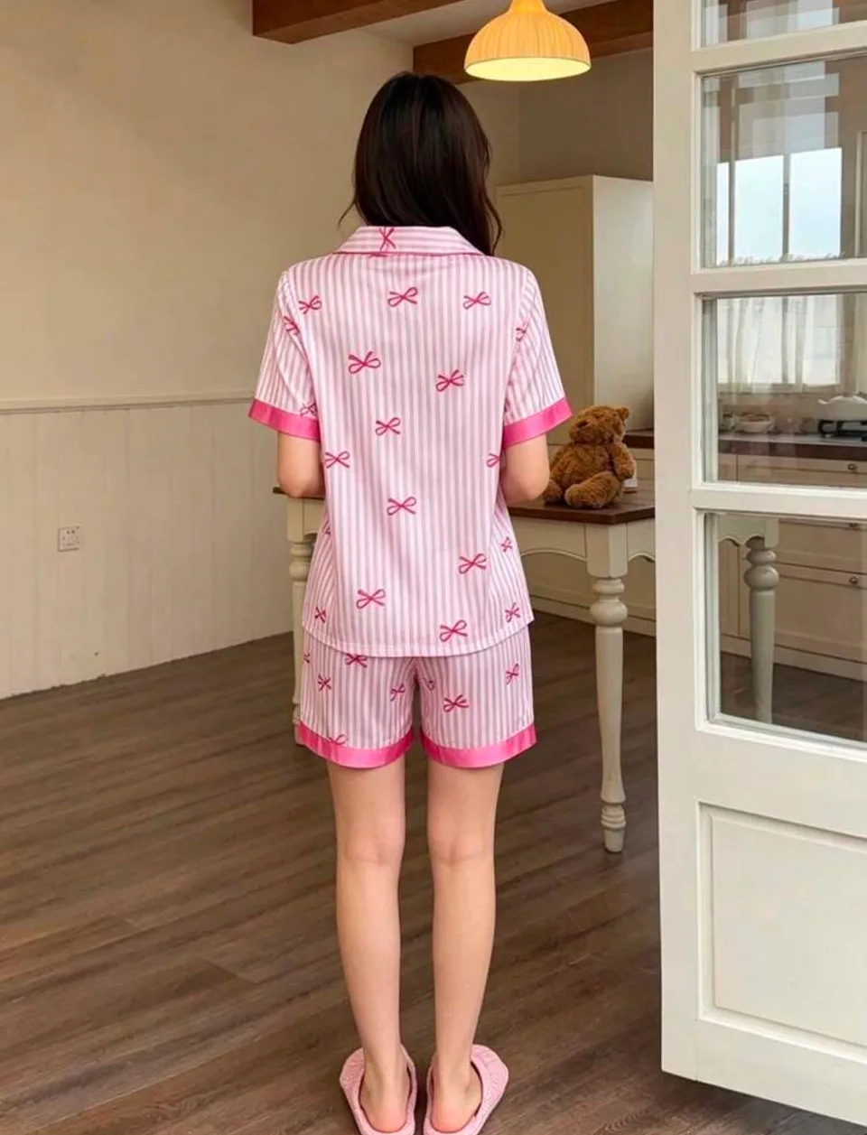 Lilany Ribbon Two Piece Satin Pajamas
