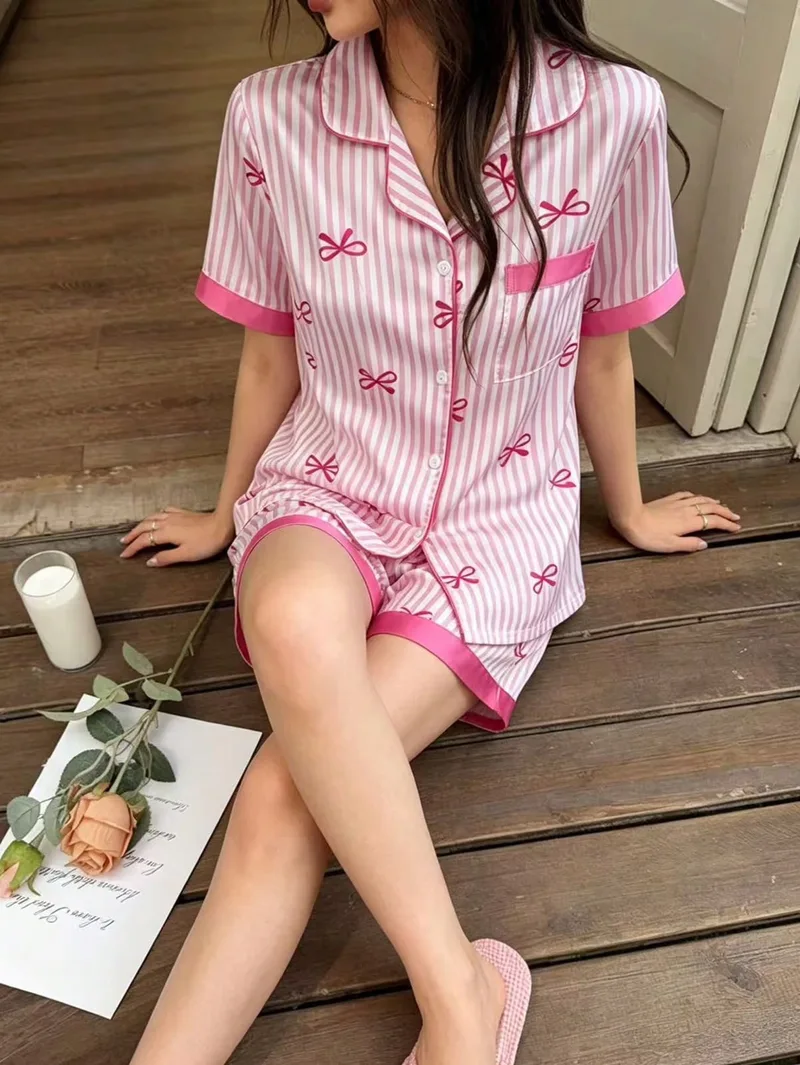 Lilany Ribbon Two Piece Satin Pajamas