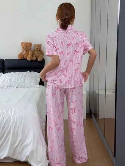Piony Stripe Tape Two Piece Pajamas