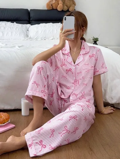 Piony Stripe Tape Two Piece Pajamas