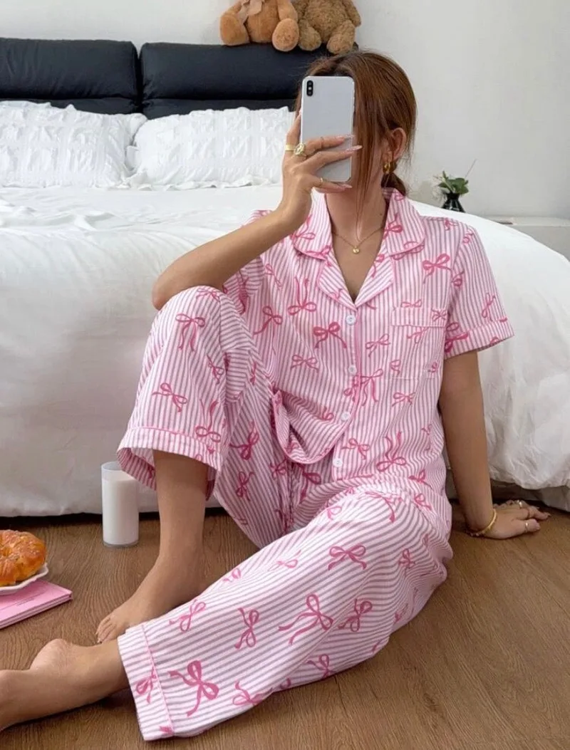 Piony Stripe Tape Two Piece Pajamas