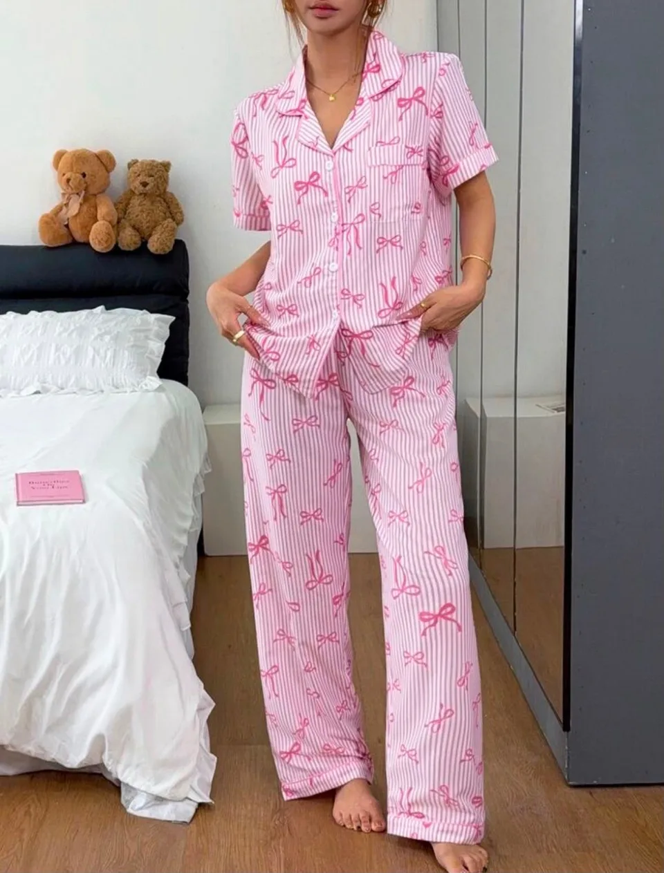 Piony Stripe Tape Two Piece Pajamas